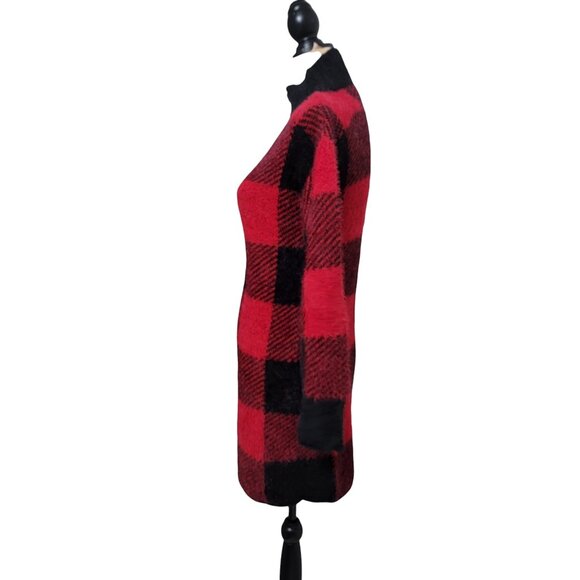 SO Size S Red & Black Buffalo Plaid Check Super Soft Fuzzy Sweater Dress - Picture 4 of 12